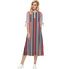 Rosa Grau Streifen Bow Sleeve Chiffon Midi Dress by 2607694c