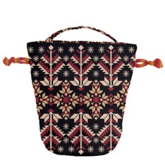 Vector Illustration Of Ukrainian Folk Seamless Pattern Ethnic Ornament Border Element Traditional Drawstring Bucket Bag by Bedest