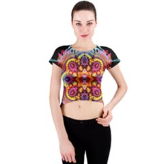 Pink Florales Muster Crew Neck Crop Top by 2607694c