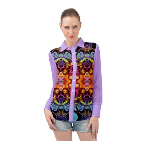 Pink Florales Muster Long Sleeve Chiffon Shirt by 2607694c