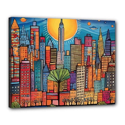 City New York Nyc Skyscraper Skyline Downtown Night Business Urban Travel Landmark Building Architec Canvas 20  X 16  (stretched) by Posterlux