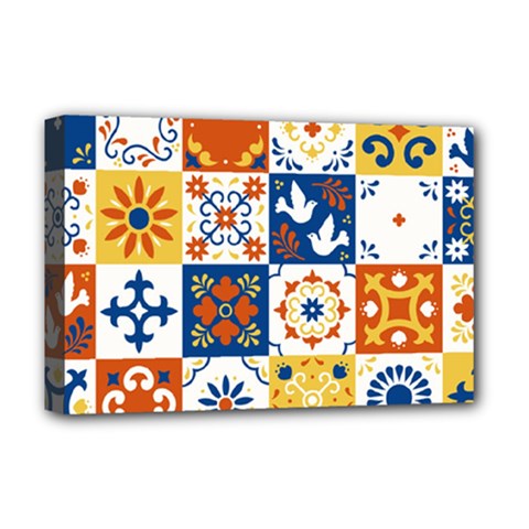 Mexican Talavera Pattern Ceramic Tiles With Flower Leaves Bird Ornaments Traditional Majolica Style Deluxe Canvas 18  X 12  (stretched) by Ket1n9