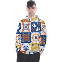Mexican Talavera Pattern Ceramic Tiles With Flower Leaves Bird Ornaments Traditional Majolica Style Men s Pullover Hoodie by Ket1n9