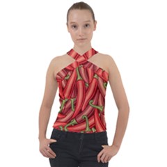 Seamless-chili-pepper-pattern Cross Neck Velour Top by Ket1n9