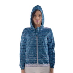White And Blue Brick Wall Women s Hooded Windbreaker by Azkajaya