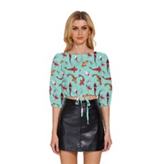 Pattern With Koi Fishes Mid Sleeve Drawstring Hem Top by Ket1n9