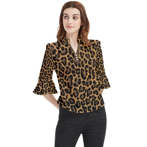 Tiger Skin Art Pattern Loose Horn Sleeve Chiffon Blouse by Ket1n9