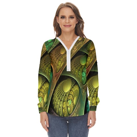 Psytrance Abstract Colored Pattern Feather Zip Up Long Sleeve Blouse by Ket1n9