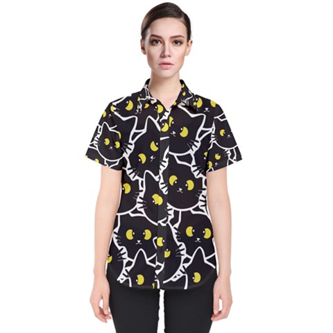 Cat Pattern Pet Drawing Eyes Women s Short Sleeve Shirt by Loisa77