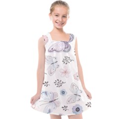 Butterflies Cute Flower Pastel Pattern Kids  Cross Back Dress by Loisa77