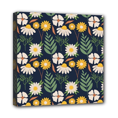 Flower Grey Pattern Floral Mini Canvas 8  X 8  (stretched) by Dutashop