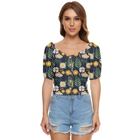 Flower Grey Pattern Floral Button Up Blouse by Dutashop