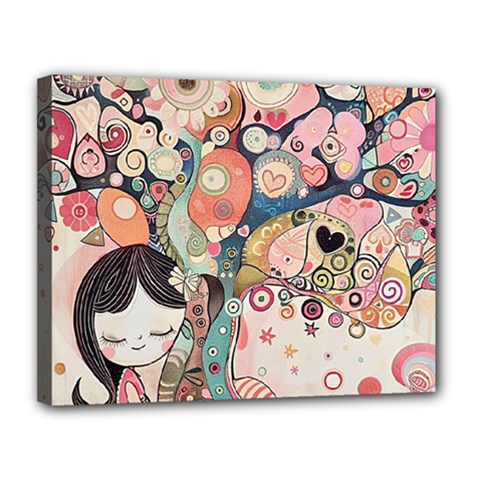 Whimsical Colorful Young Girl Canvas 14  X 11  (stretched) by Loisa77