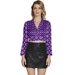 White Pentacle And Purple Pattern Long Sleeve Tie Back Satin Wrap Top by cheekywitch