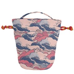 Waves Ocean Sea Water Pattern Rough Seas Digital Art Nature Nautical Drawstring Bucket Bag by Bedest