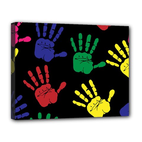 Handprints Hand Print Colourful Canvas 14  X 11  (stretched) by Apen