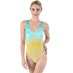 Abstract Background Beach Coast High Leg Strappy Swimsuit by anzea