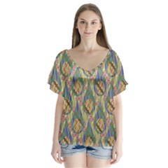 Tribal Background Boho Batik V-neck Flutter Sleeve Top by anzea