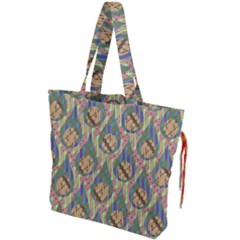 Tribal Background Boho Batik Drawstring Tote Bag by anzea