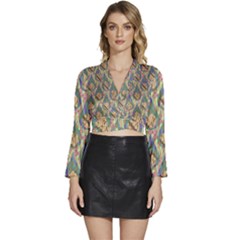 Tribal Background Boho Batik Long Sleeve Tie Back Satin Wrap Top by anzea