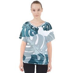Monstera Leaves Background V-neck Dolman Drape Top by anzea