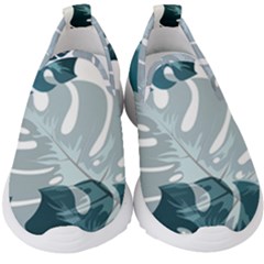 Monstera Leaves Background Kids  Slip On Sneakers by anzea