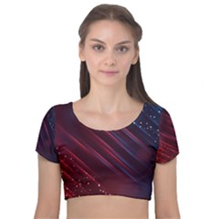 Illustrations Space Purple Velvet Short Sleeve Crop Top  by anzea