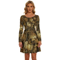 Skull Texture Vintage Long Sleeve Wide Neck Velvet Dress by anzea