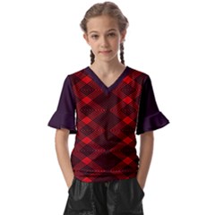 Pattern Rot Schwarz Kids  V-neck Horn Sleeve Blouse by dedoma