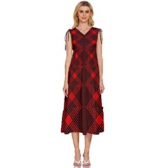 Pattern Rot Schwarz V-neck Drawstring Shoulder Sleeveless Maxi Dress by dedoma