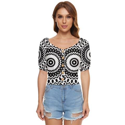 Circular Concentric Radial Symmetry Abstract Button Up Blouse by Proyonanggan