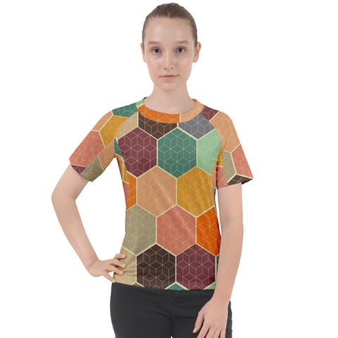 Abstract Hex Hexagon Grid Pattern Honeycomb Women s Sport Raglan T-shirt by Proyonanggan