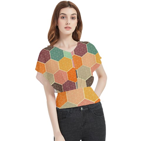 Abstract Hex Hexagon Grid Pattern Honeycomb Butterfly Chiffon Blouse by Proyonanggan