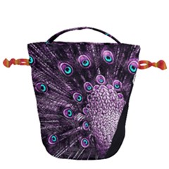 Purple Peacock Drawstring Bucket Bag by Bedest