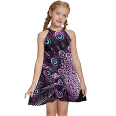 Purple Peacock Kids  Halter Collar Waist Tie Chiffon Dress by Bedest