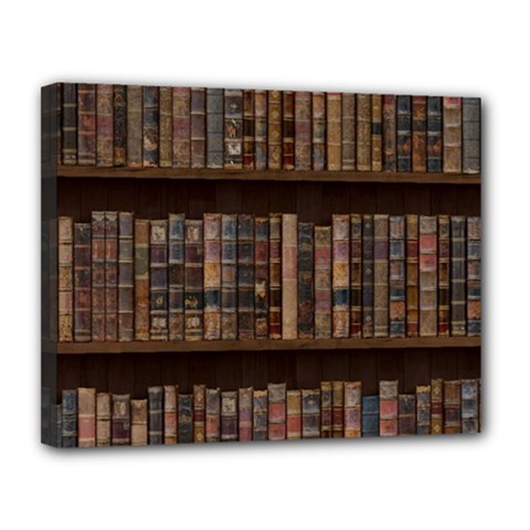 Old Bookshelf Orderly Antique Books Canvas 14  X 11  (stretched) by Ravend