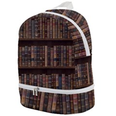 Old Bookshelf Orderly Antique Books Zip Bottom Backpack by Ravend