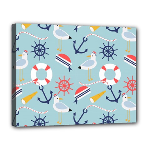 Nautical Marine Symbols Seamless Pattern Canvas 14  X 11  (stretched) by Hannah976