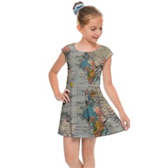 Vintage World Map Kids  Cap Sleeve Dress by Loisa77