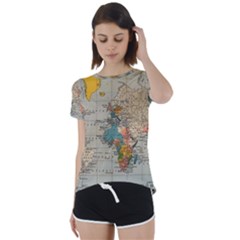 Vintage World Map Short Sleeve Open Back T-shirt by Loisa77