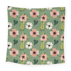 Flower Green Pink Pattern Floral Square Tapestry (large) by anzea