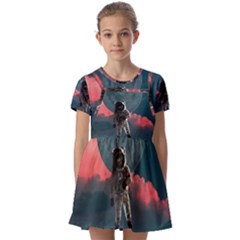 Astronaut Moon Space Nasa Planet Kids  Short Sleeve Pinafore Style Dress by Loisa77