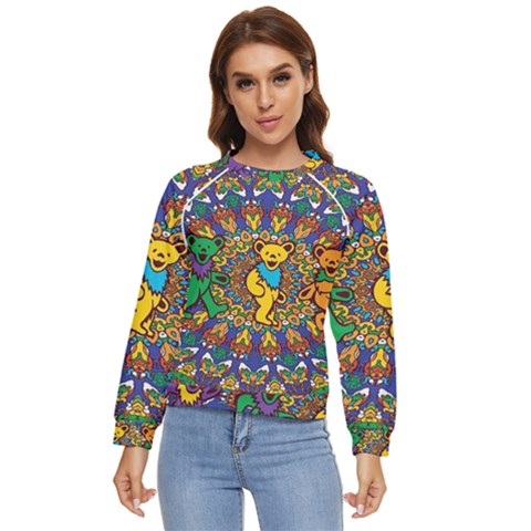 Dead Dancing Bears Grateful Dead Pattern Women s Long Sleeve Raglan T-shirt by Grandong
