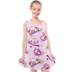Owls Bird Animal Pattern Kids  Cross Back Dress by Loisa77