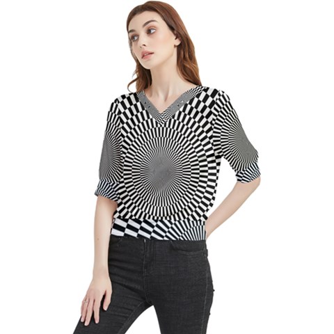 Circles Checkered Abstract Abstraction Art Quarter Sleeve Blouse by Loisa77