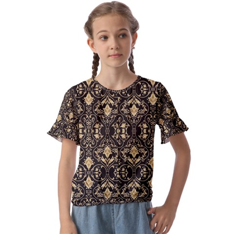 Vintage Batik Art Architecture Pattern Kids  Cuff Sleeve Scrunch Bottom T-shirt by Ravend
