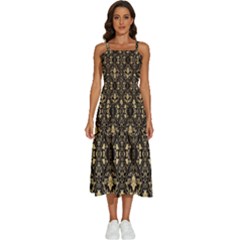 Vintage Batik Art Architecture Pattern Sleeveless Shoulder Straps Boho Dress by Ravend