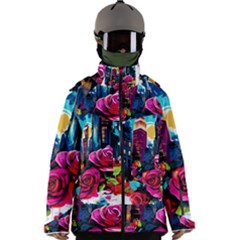 City Rose 2-gigapixel-art-scale-4 00x Men s Zip Ski And Snowboard Waterproof Breathable Jacket by BrightWear