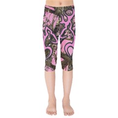 Pink Browning Deer Glitter Camo Kids  Capri Leggings  by Perong