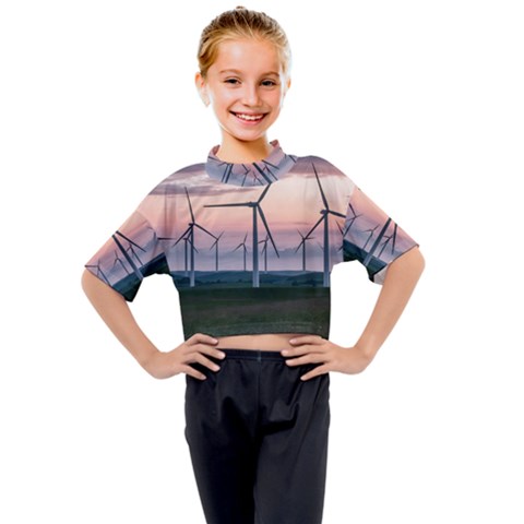 Wind Giants At Twilight Kids Mock Neck T-shirt by Tellerarts